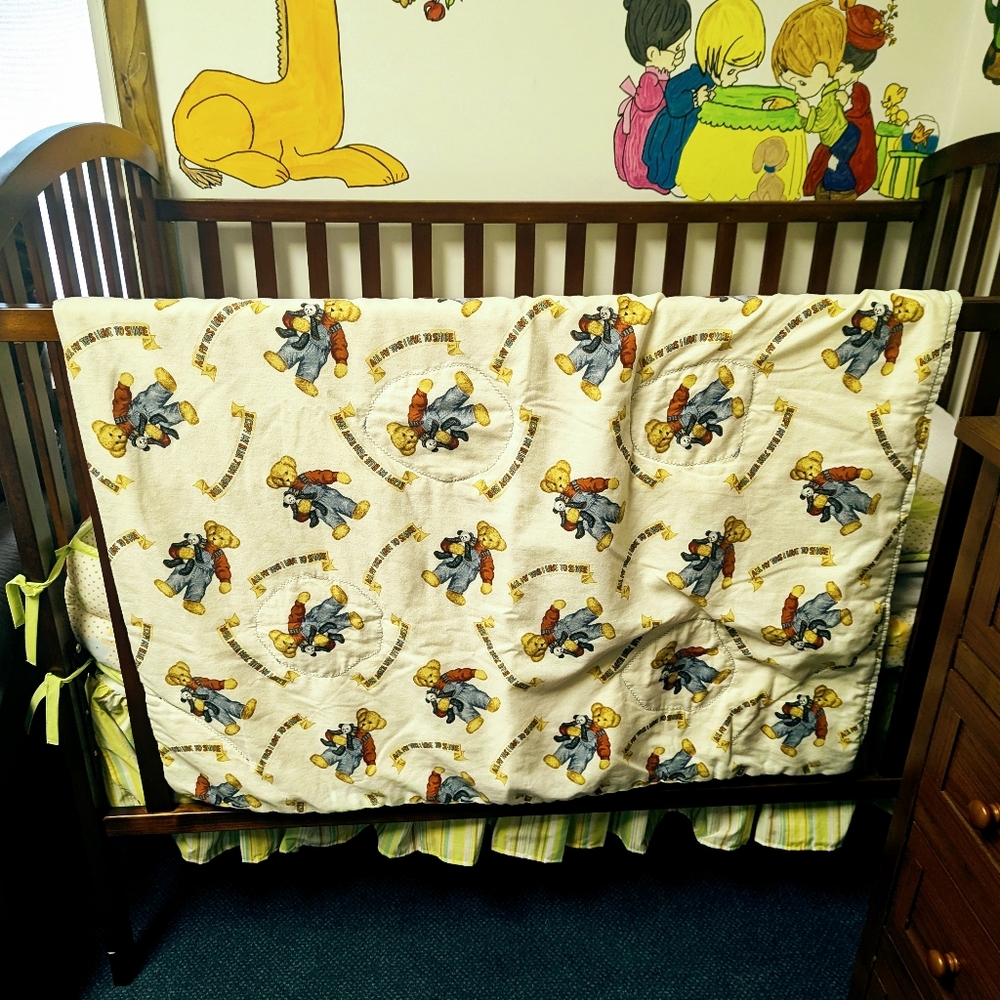 Vintage Blue Jean Teddy Bear Baby Blanket